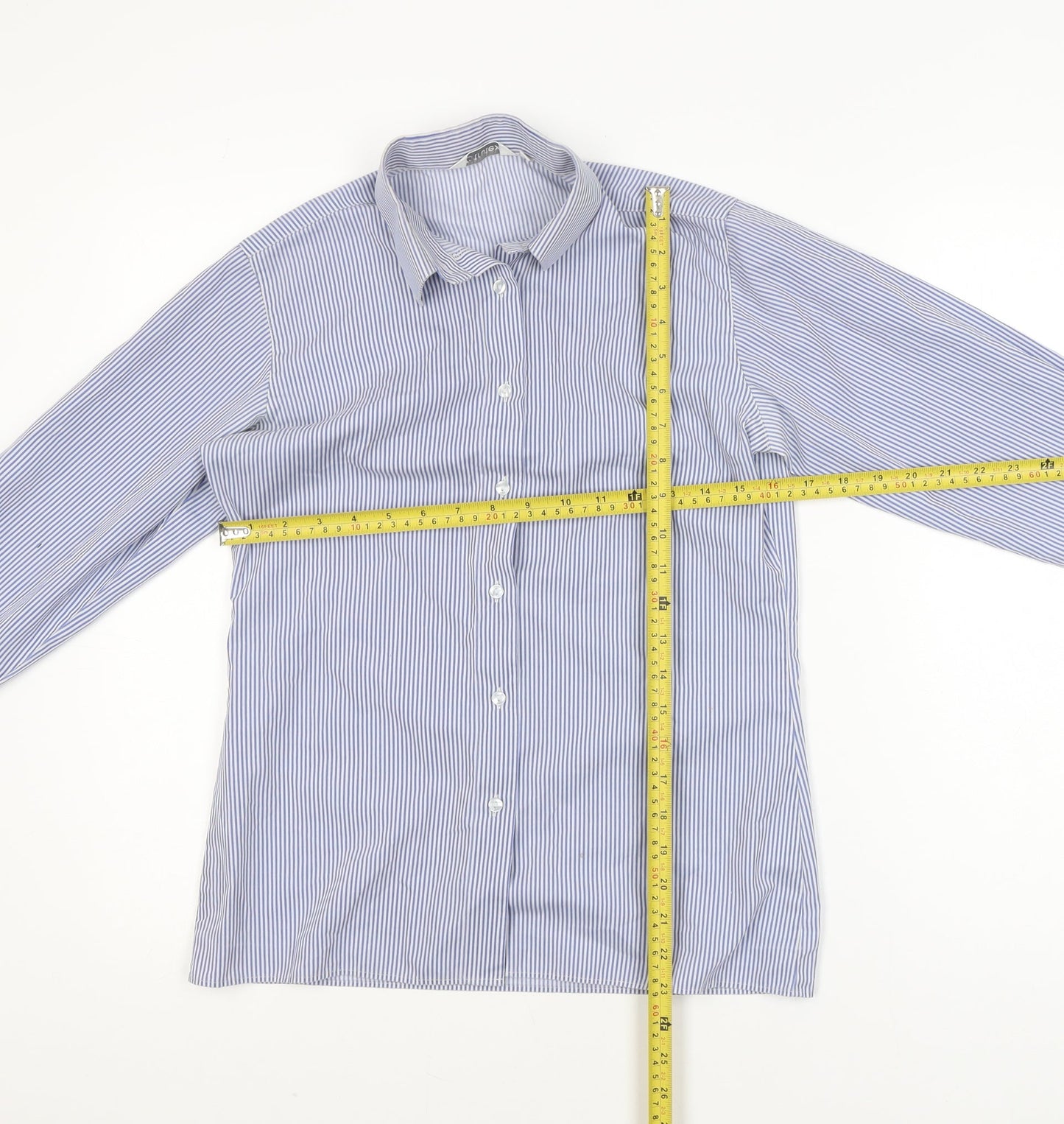 Trutex Women's Blue Striped Button-Up Long Sleeve Shirt Size 8