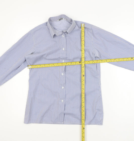 Trutex Women's Blue Striped Button-Up Long Sleeve Shirt Size 8