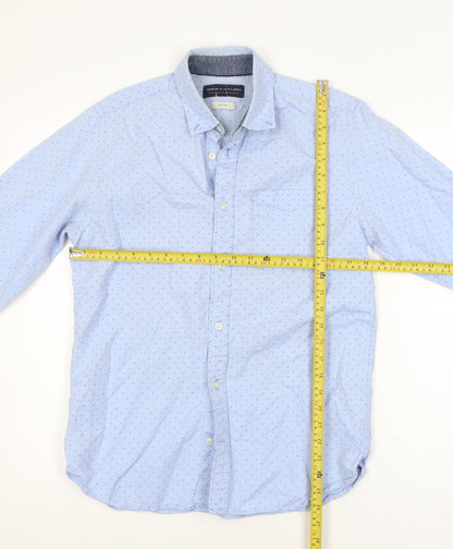 Jack & Jones Men's Blue Geometric Cotton Long Sleeve Shirt M