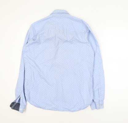 Jack & Jones Men's Blue Geometric Cotton Long Sleeve Shirt M