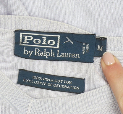 Ralph Lauren Men's Purple V-Neck Cotton Jumper M Classic Fit
