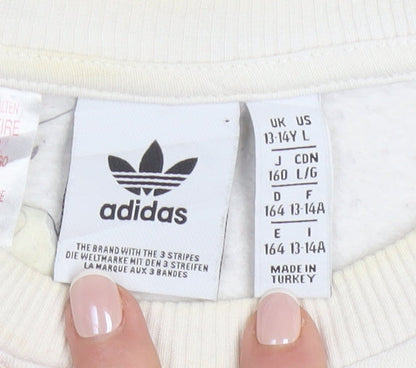 Adidas Boys Beige Crew Neck Pullover Sweatshirt L 13-14 Years