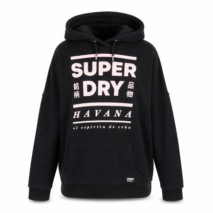 Superdry Women Black Pink Havana Hoodie UK 10 Graphic Cotton Blend