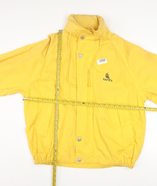 Nautica Men's Yellow Cotton Windbreaker Jacket L Retro Hooded