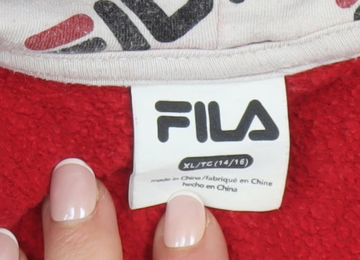 Fila Boys Red XL Hoodie Pullover Cotton Blend Logo Hooded Sweatshirt