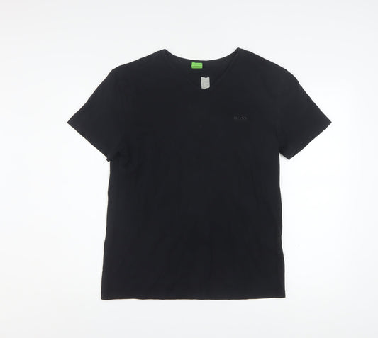 Hugo Boss Men Black Slim Fit V-Neck Cotton T-Shirt Size L