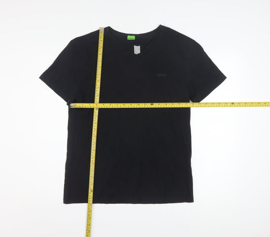 Hugo Boss Men Black Slim Fit V-Neck Cotton T-Shirt Size L