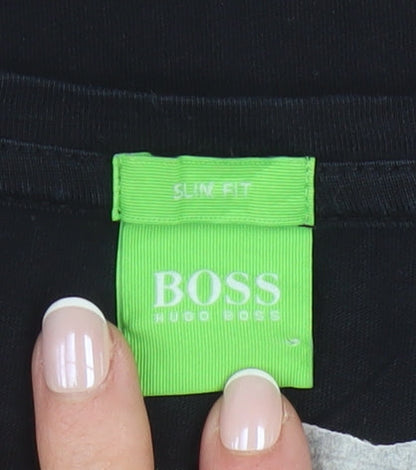 Hugo Boss Men Black Slim Fit V-Neck Cotton T-Shirt Size L