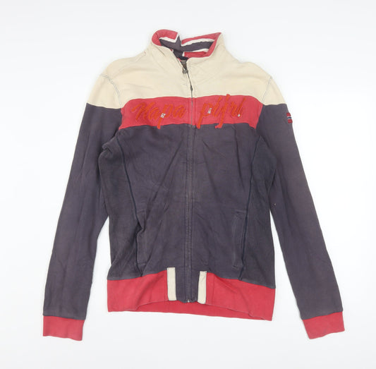 Napapijri Men's Beige Red Blue Track Jacket Size M Full Zip Cotton