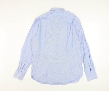 Tommy Hilfiger Men's Blue Striped Slim Fit Long Sleeve Button-Up Shirt Size 16