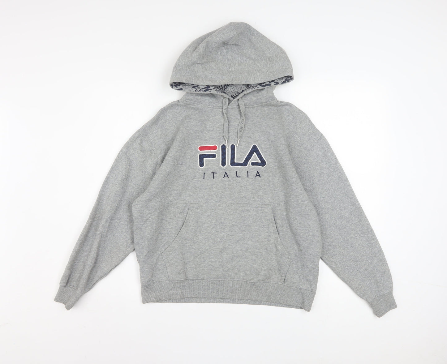 Fila Boys Grey Pullover Hoodie L Graphic Print Fleece Sweatshirt
