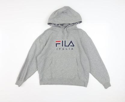 Fila Boys Grey Pullover Hoodie L Graphic Print Fleece Sweatshirt