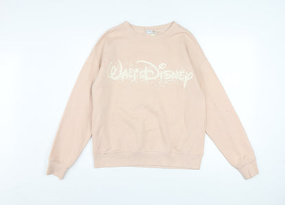 Disney Women Beige XS Pullover Sweatshirt with Logo Print