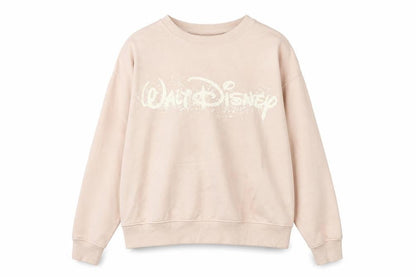 Disney Women Beige XS Pullover Sweatshirt with Logo Print