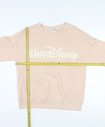 Disney Women Beige XS Pullover Sweatshirt with Logo Print