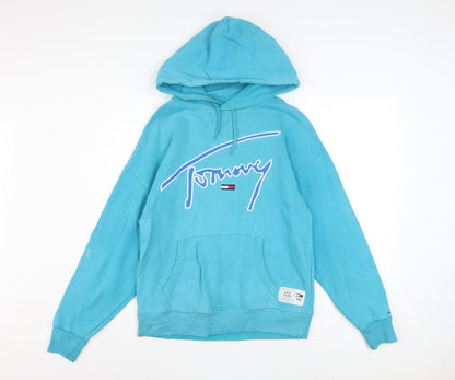 Tommy Jeans Mens Blue XS Pullover Hoodie Logo Graphic Cotton