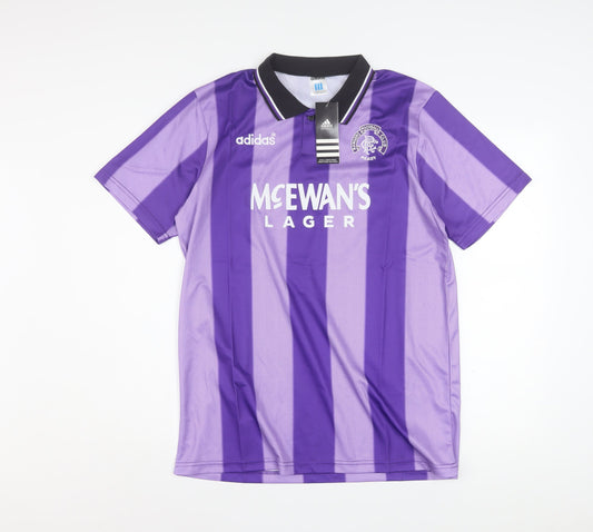 Adidas Mens Purple Striped Polo Jersey L Football Training Top