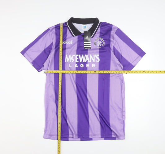 Adidas Mens Purple Striped Polo Jersey L Football Training Top