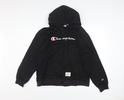 Champion Women's Black Pullover Hoodie Large Logo Embroidered Sweatshirt
