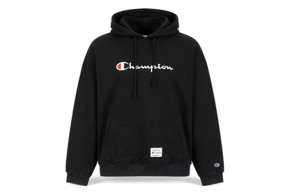 Champion Women's Black Pullover Hoodie Large Logo Embroidered Sweatshirt