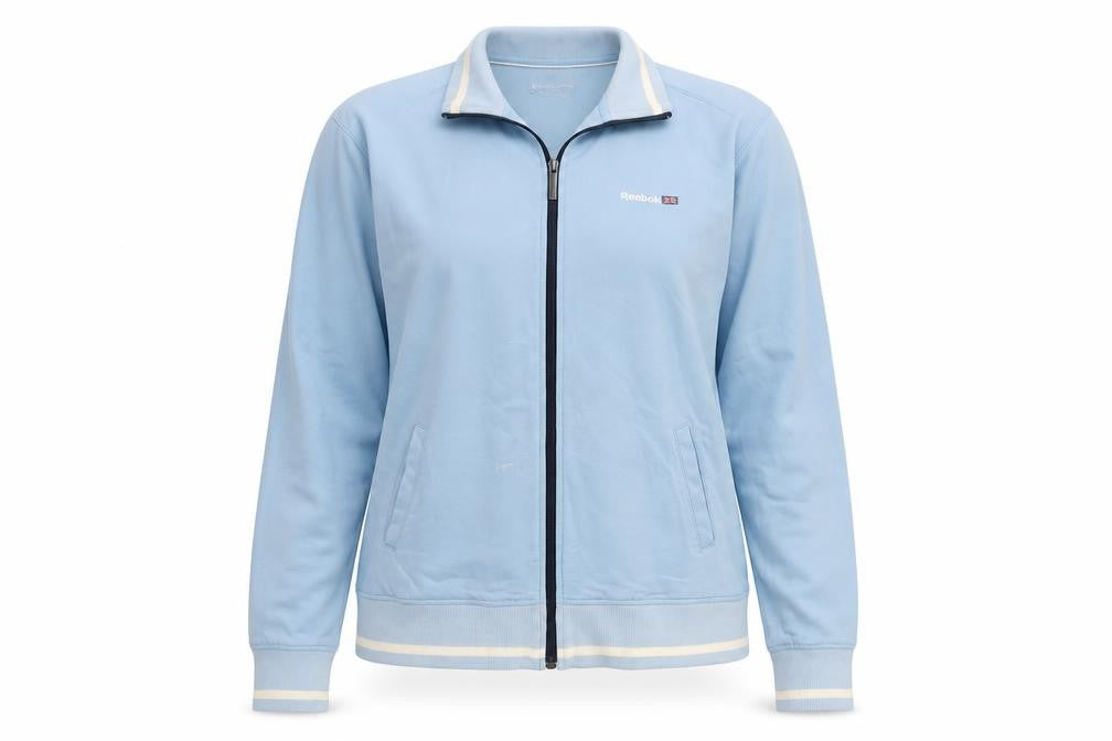 Reebok Women's Blue Track Jacket Size 16 Full Zip Cotton Blend