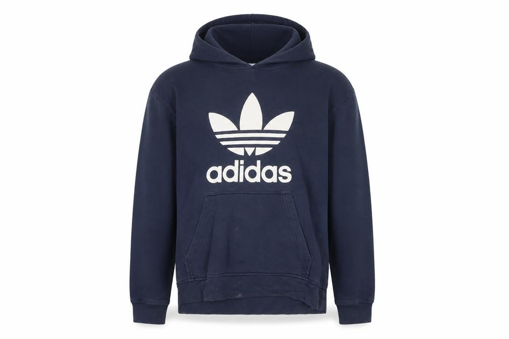 Adidas Men's Blue Pullover Hoodie L Fleece Logo Sweatshirt