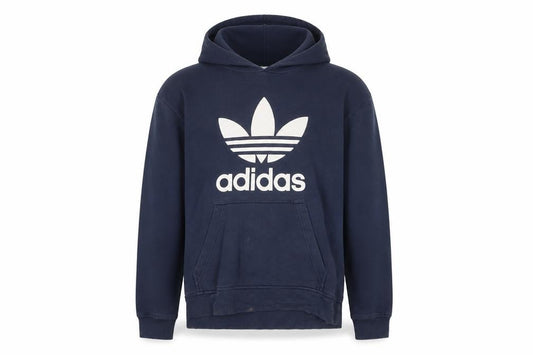 Front view of Adidas Men's Blue Pullover Hoodie L Fleece Logo Sweatshirt