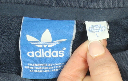 Adidas Men's Blue Pullover Hoodie L Fleece Logo Sweatshirt