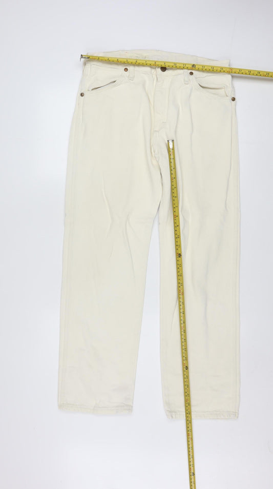 Wrangler Women Ivory Straight Jeans Size 14 Regular Fit 30in