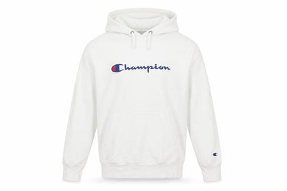 Champion Men's White Hoodie Pullover Medium Logo Print Cotton Blend