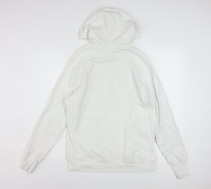 Champion Men's White Hoodie Pullover Medium Logo Print Cotton Blend