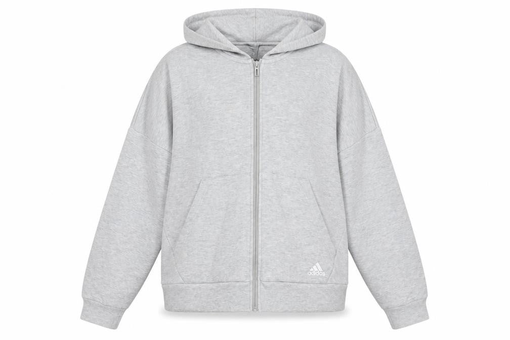 Front view of Adidas Women’s Grey Full Zip Hoodie, size UK 16-18, Lined Sportswear