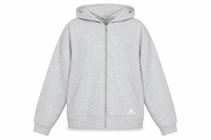 Front view of Adidas Women’s Grey Full Zip Hoodie, size UK 16-18, Lined Sportswear