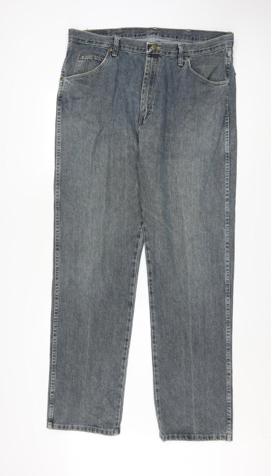 Wrangler Men's Blue 36x34 Regular Fit Straight Denim Jeans