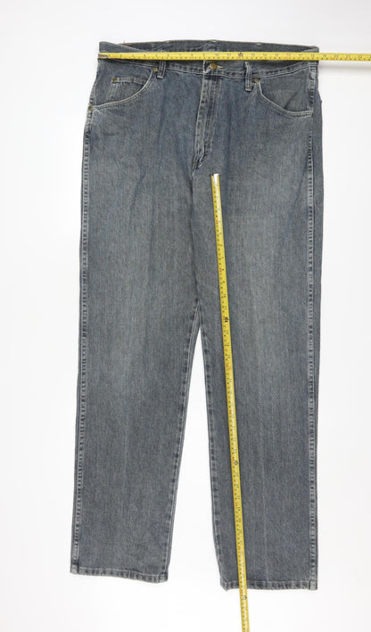Wrangler Men's Blue 36x34 Regular Fit Straight Denim Jeans