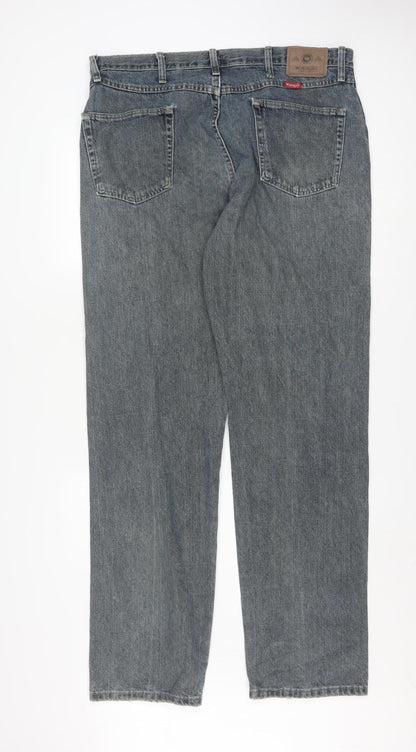 Wrangler Men's Blue 36x34 Regular Fit Straight Denim Jeans