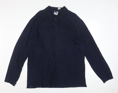 Russell Mens Blue XL Long Sleeve Collared Button-Up Polo Shirt