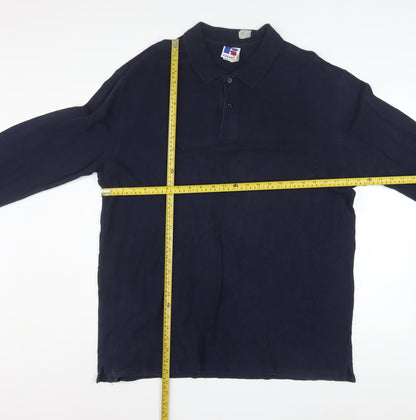 Russell Mens Blue XL Long Sleeve Collared Button-Up Polo Shirt