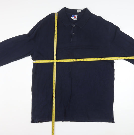 Russell Mens Blue XL Long Sleeve Collared Button-Up Polo Shirt
