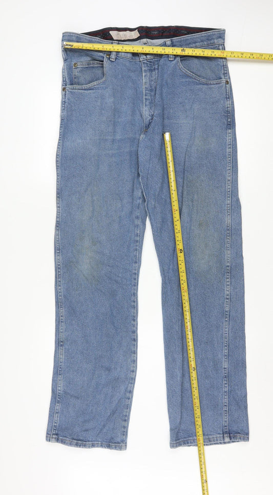 Wrangler Men's Blue 34x32 Regular Fit Straight Denim Jeans