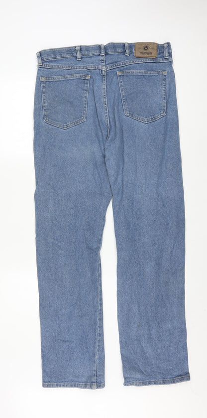 Wrangler Men's Blue 34x32 Regular Fit Straight Denim Jeans