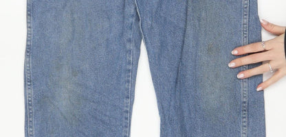 Wrangler Men's Blue 34x32 Regular Fit Straight Denim Jeans