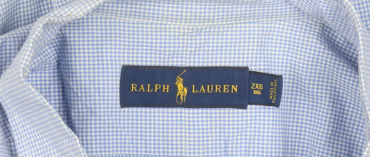 Ralph Lauren Men's Blue Check 2XL Big Classic Long Sleeve Button-Up Shirt