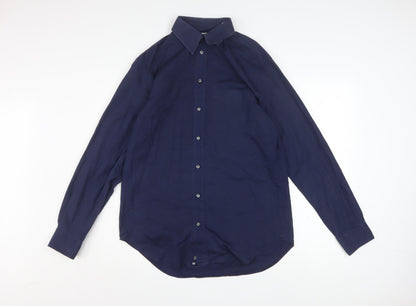 Armani Collezioni Men's Blue 15.5 Regular Fit Long Sleeve Button-Up Shirt
