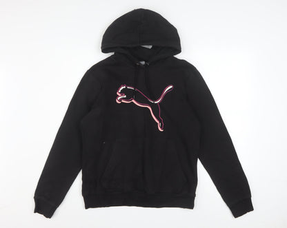 Puma Womens Black Large Pullover Hoodie With Pink Logo
