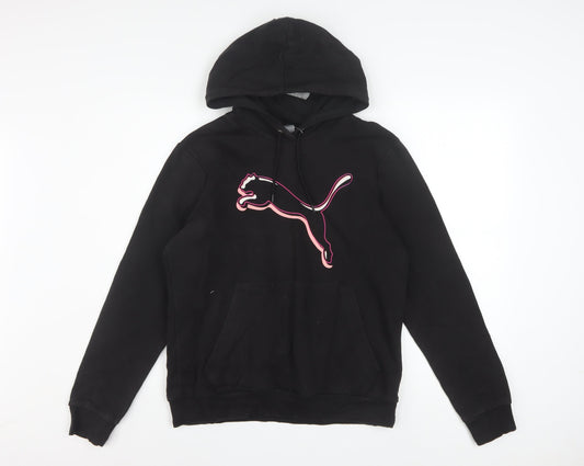 Puma Womens Black Large Pullover Hoodie With Pink Logo