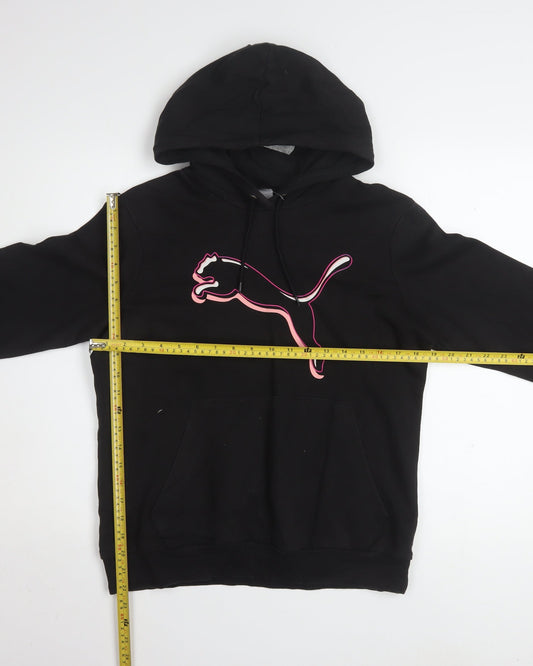 Puma Womens Black Large Pullover Hoodie With Pink Logo