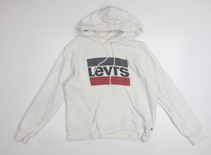 Levi's Men's White Small Pullover Hoodie with Logo Print