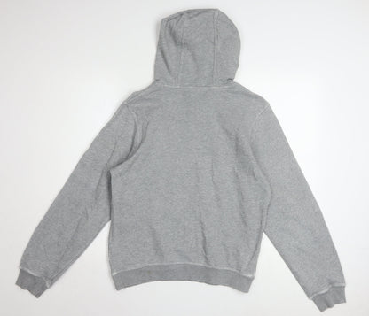 Nike Men Grey Pullover Hoodie Small Logo Graphic Cotton Blend