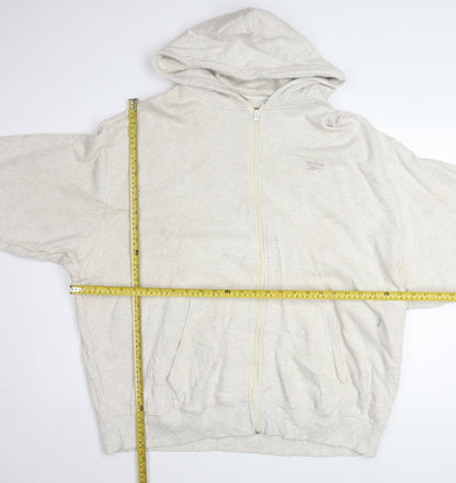 Reebok Men Beige Full Zip Hoodie 2XL Cotton Blend Lightweight
